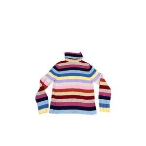 Old Navy Vintage Y2K 100% Lambs Wool Turtleneck Sweater Women Stripe Rainbow